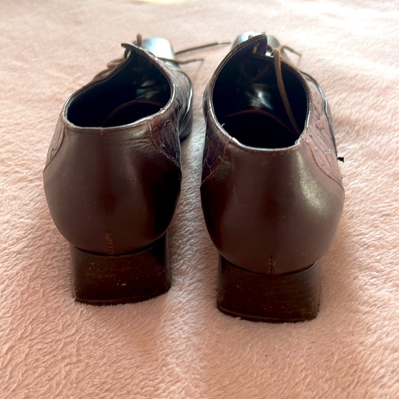 37.5 Made in Italy Leather Shoes Square Toe Low Chunky Heels Laces - Picture 5 of 12